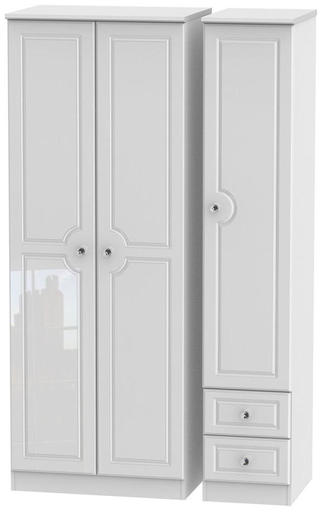 Balmoral High Gloss White 3 Door 2 Right Drawer Tall Wardrobe