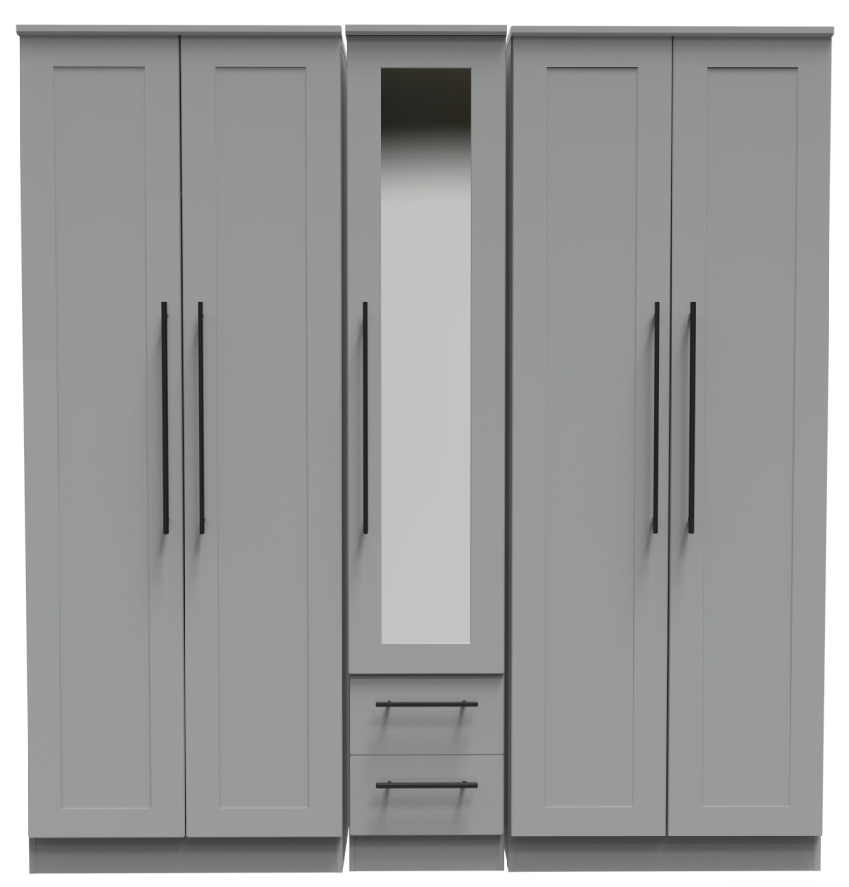 Beverley Dusk Grey 5 Door Tall Mirror Combi Wardrobe