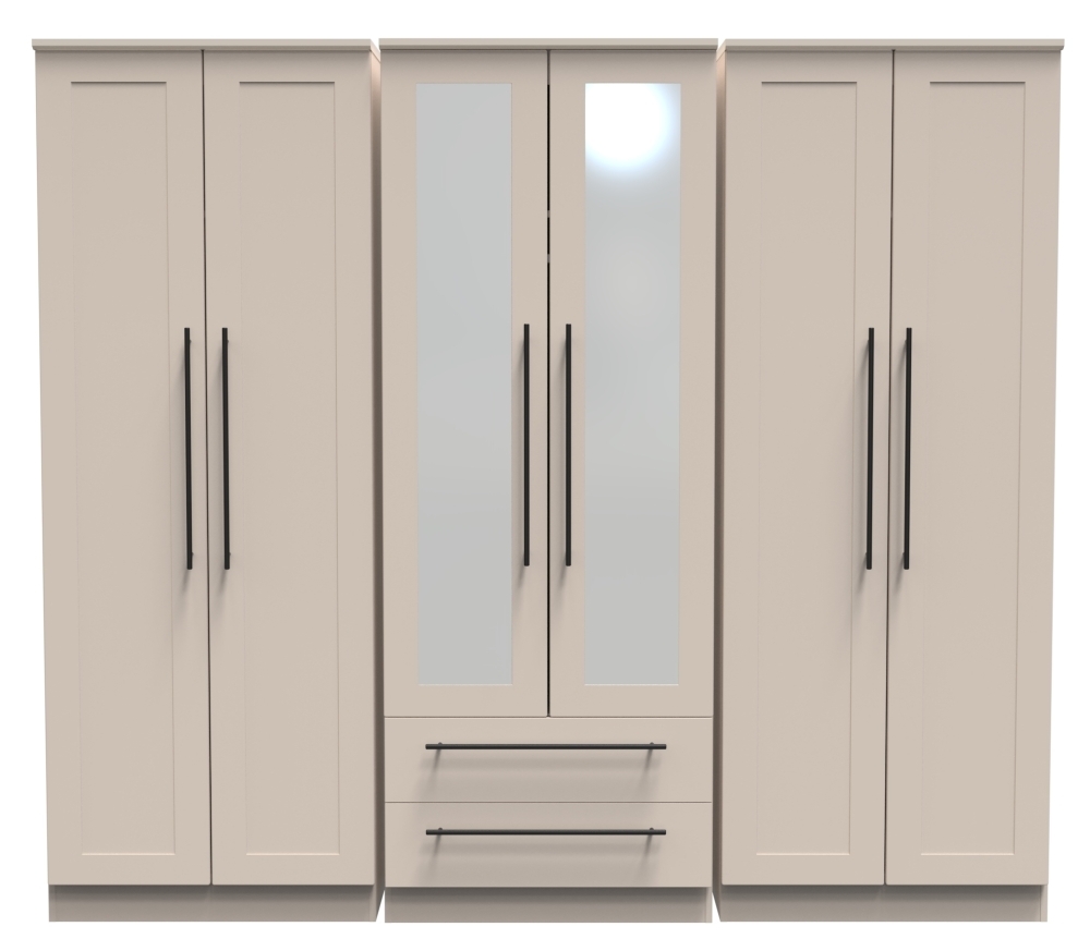 Beverley Kashmir 6 Door Tall Mirror Combi Wardrobe