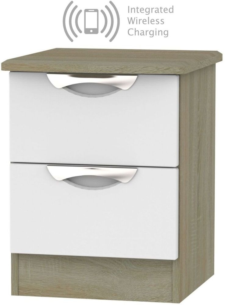 Camden 2 Drawer Bedside Cabinet With Integrated Wireless Charging Grey And Darkolino