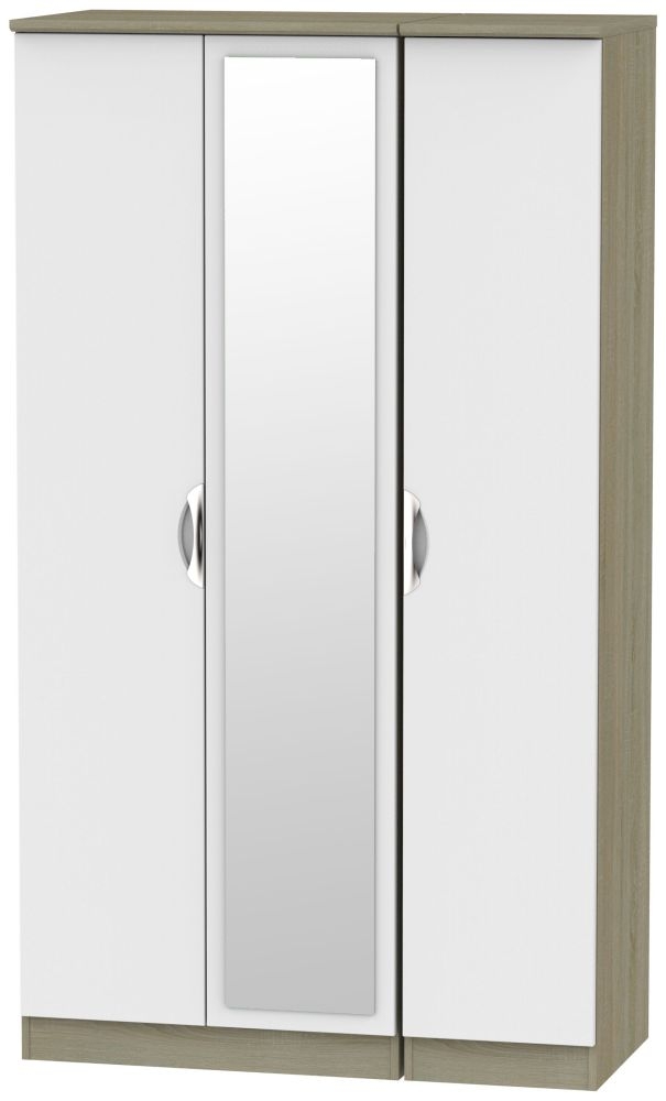 Camden 3 Door Tall Mirror Wardrobe Grey And Darkolino