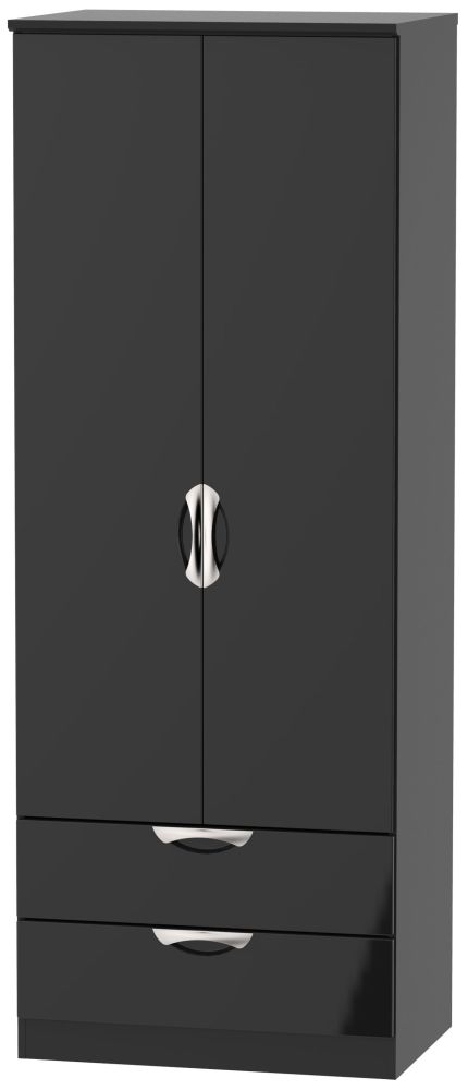 Camden High Gloss Black 2 Door 2 Drawer Tall Wardrobe