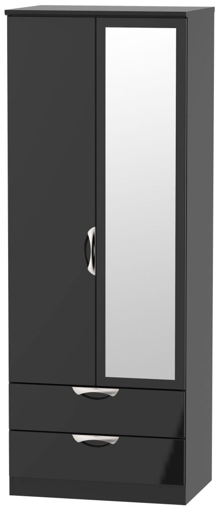 Camden High Gloss Black 2 Door Tall Mirror Combi Wardrobe