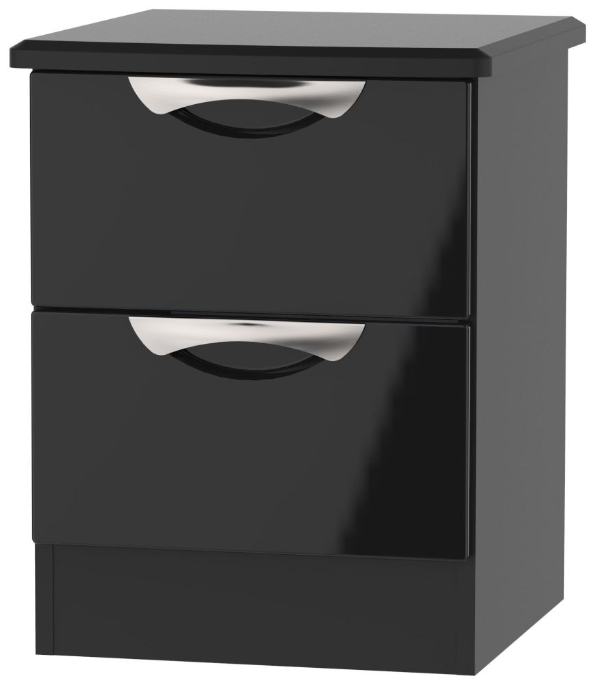 Camden High Gloss Black 2 Drawer Bedside Cabinet