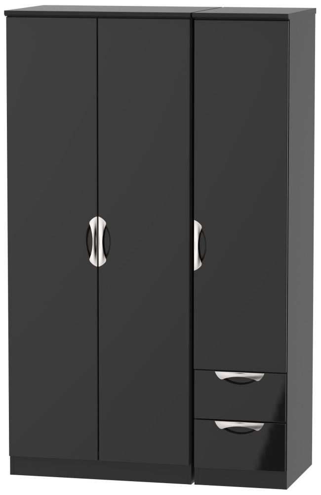 Camden High Gloss Black 3 Door 2 Right Drawer Wardrobe