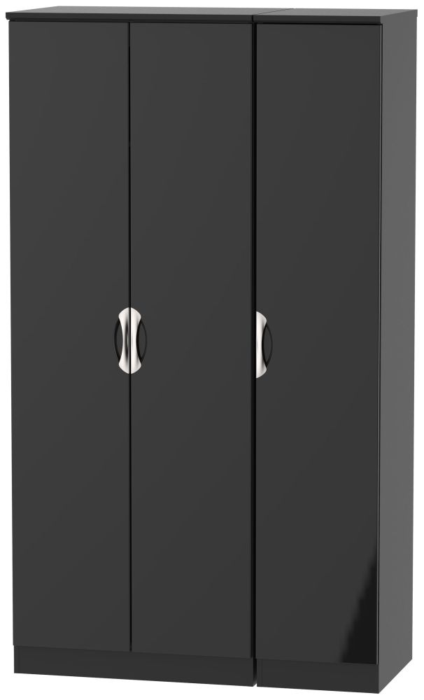 Camden High Gloss Black 3 Door Tall Wardrobe