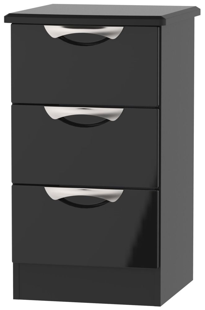 Camden High Gloss Black 3 Drawer Bedside Cabinet