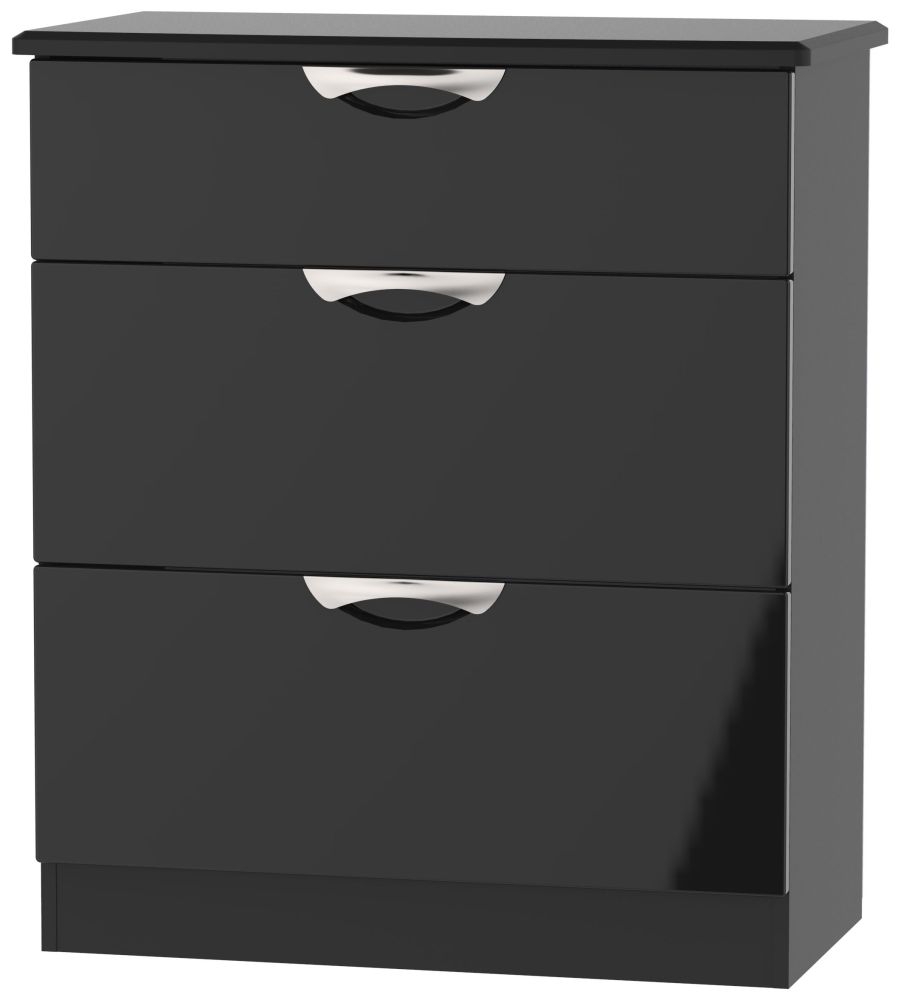 Camden High Gloss Black 3 Drawer Deep Chest