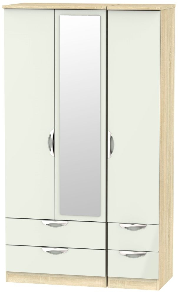 Camden 3 Door 4 Drawer Tall Combi Wardrobe High Gloss Kaschmir And Bardolino