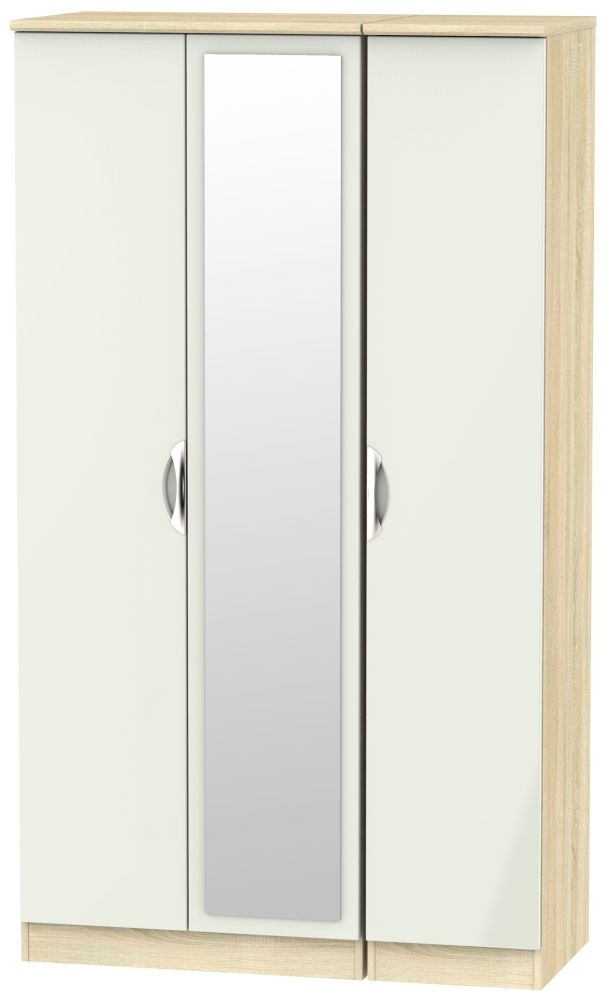 Camden 3 Door Tall Mirror Wardrobe High Gloss Kaschmir And Bardolino