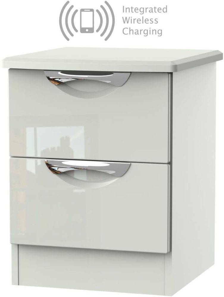 Camden High Gloss Kaschmir 2 Drawer Bedside Cabinet With Integrated Wireless Charging