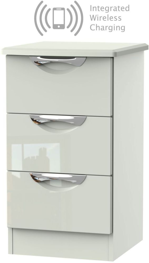 Camden High Gloss Kaschmir 3 Drawer Bedside Cabinet With Integrated Wireless Charging
