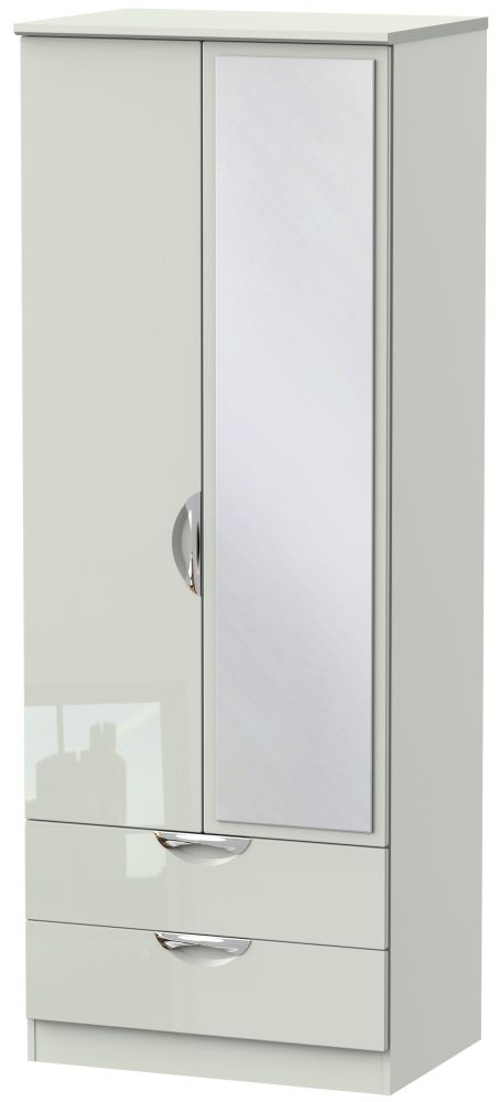 Camden High Gloss Kaschmir 2 Door Tall Mirror Combi Wardrobe