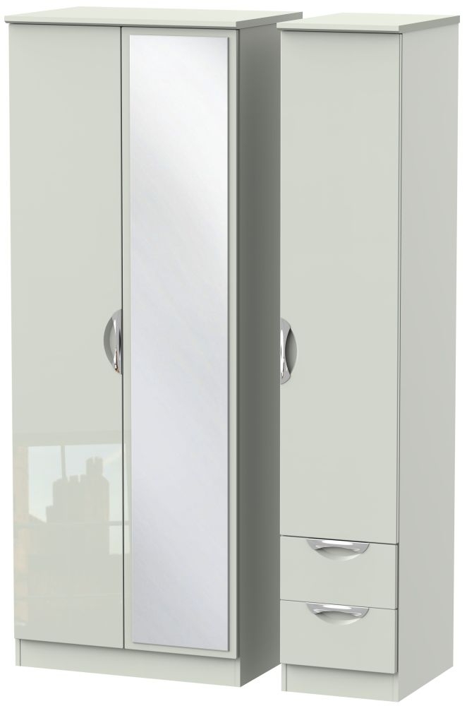 Camden High Gloss Kaschmir 3 Door 2 Right Drawer Tall Mirror Wardrobe