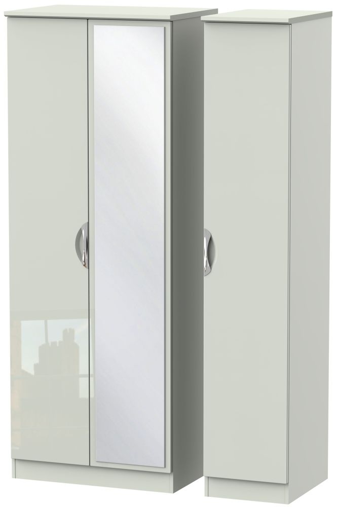 Camden High Gloss Kaschmir 3 Door Tall Mirror Wardrobe