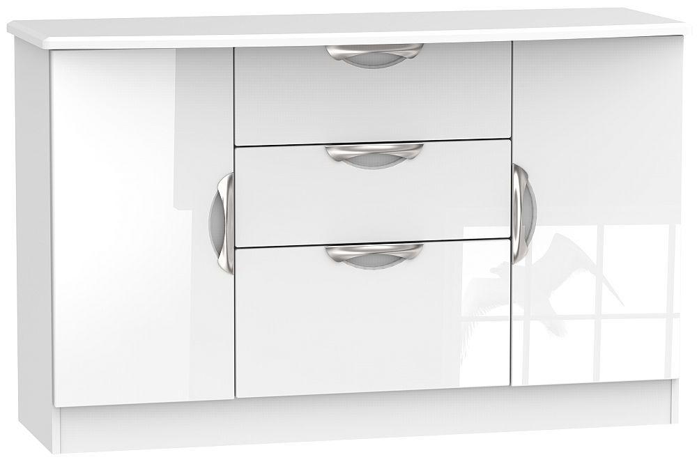 Camden High Gloss White 2 Door 3 Drawer Sideboard