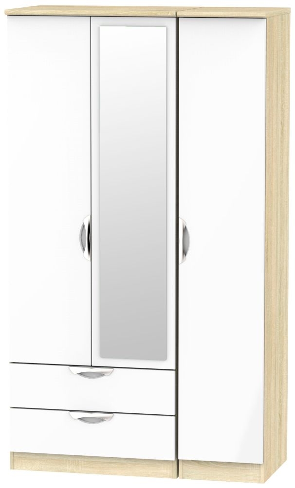 Camden 3 Door 2 Left Drawer Tall Combi Wardrobe High Gloss White And Bardolino