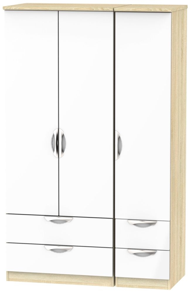 Camden 3 Door 4 Drawer Wardrobe High Gloss White And Bardolino