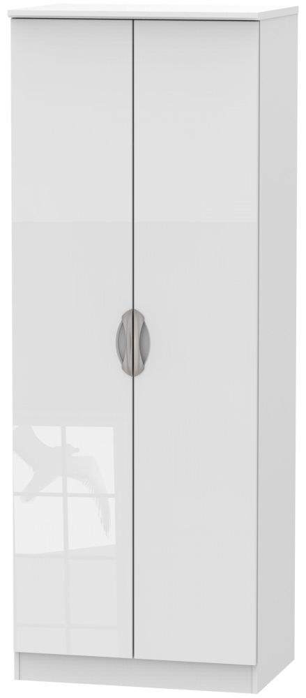 Camden High Gloss White 2 Door Tall Plain Wardrobe