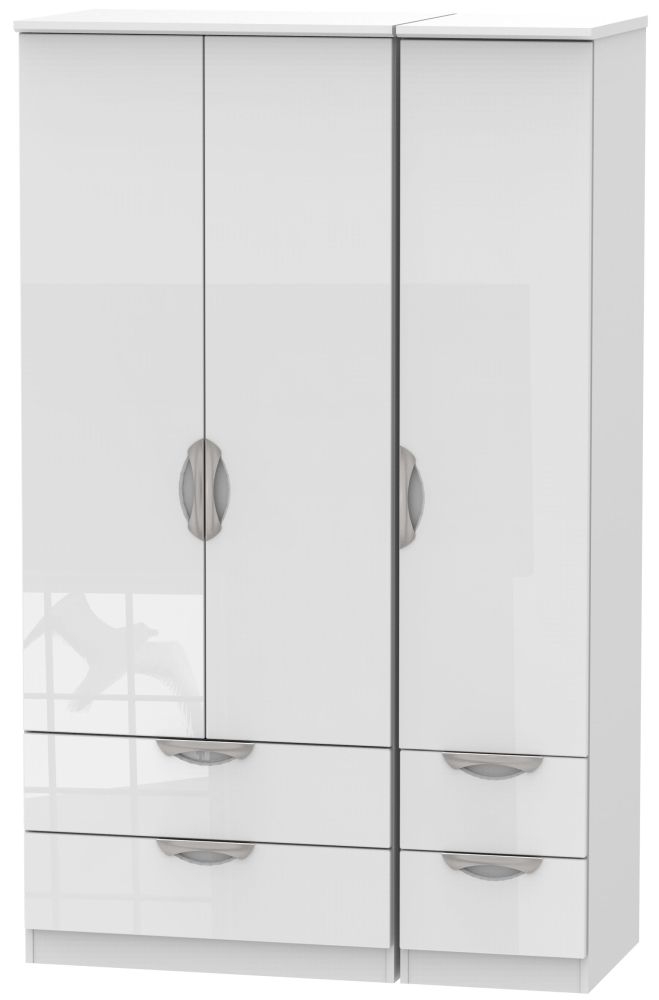 Camden High Gloss White 3 Door 4 Drawer Wardrobe