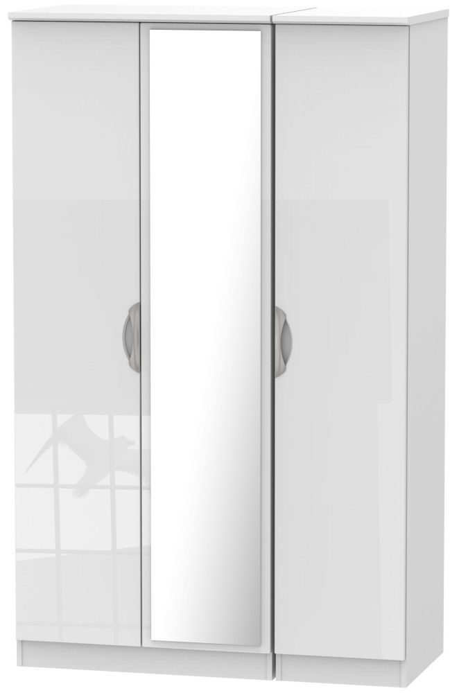 Camden High Gloss White 3 Door Mirror Wardrobe