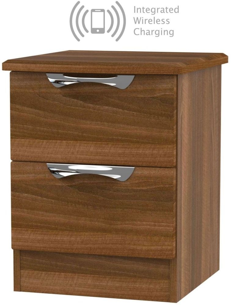 Camden Noche Walnut 2 Drawer Bedside Cabinet With Integrated Wireless Charging