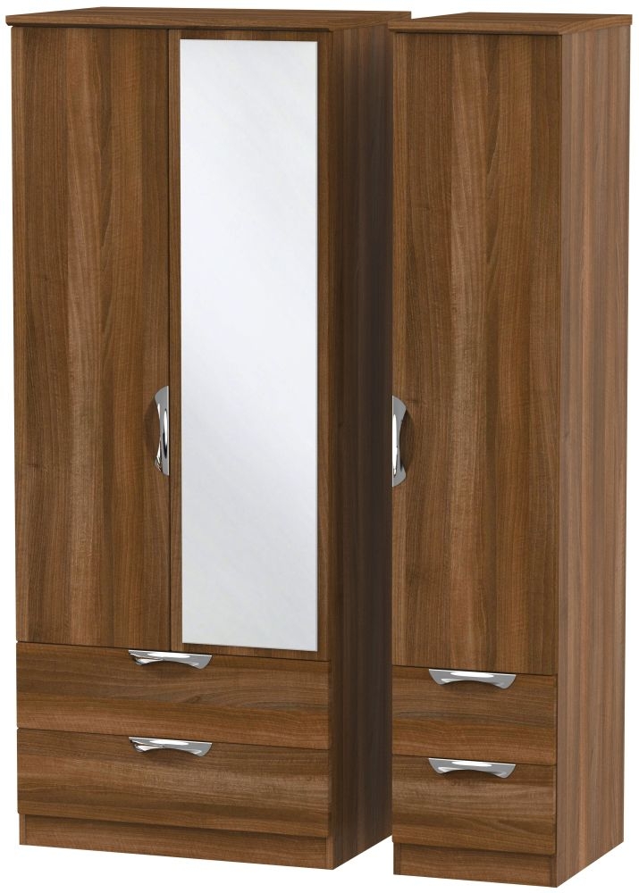 Camden Noche Walnut 3 Door 4 Drawer Mirror Wardrobe