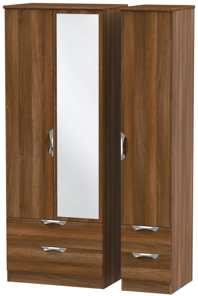 Camden Noche Walnut 3 Door 4 Drawer Tall Mirror Wardrobe