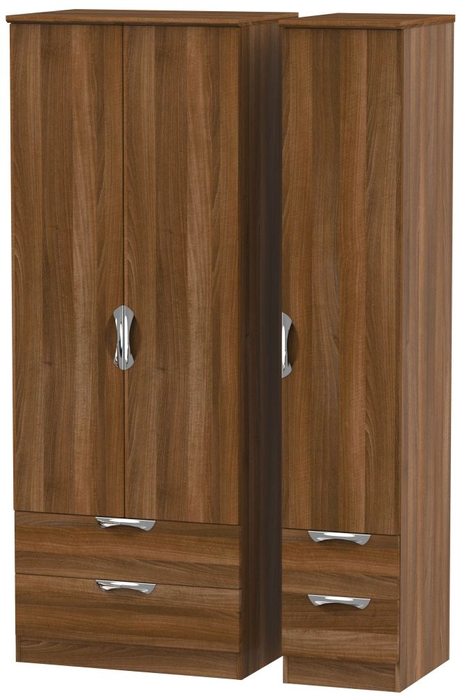 Camden Noche Walnut 3 Door 4 Drawer Tall Triple Wardrobe