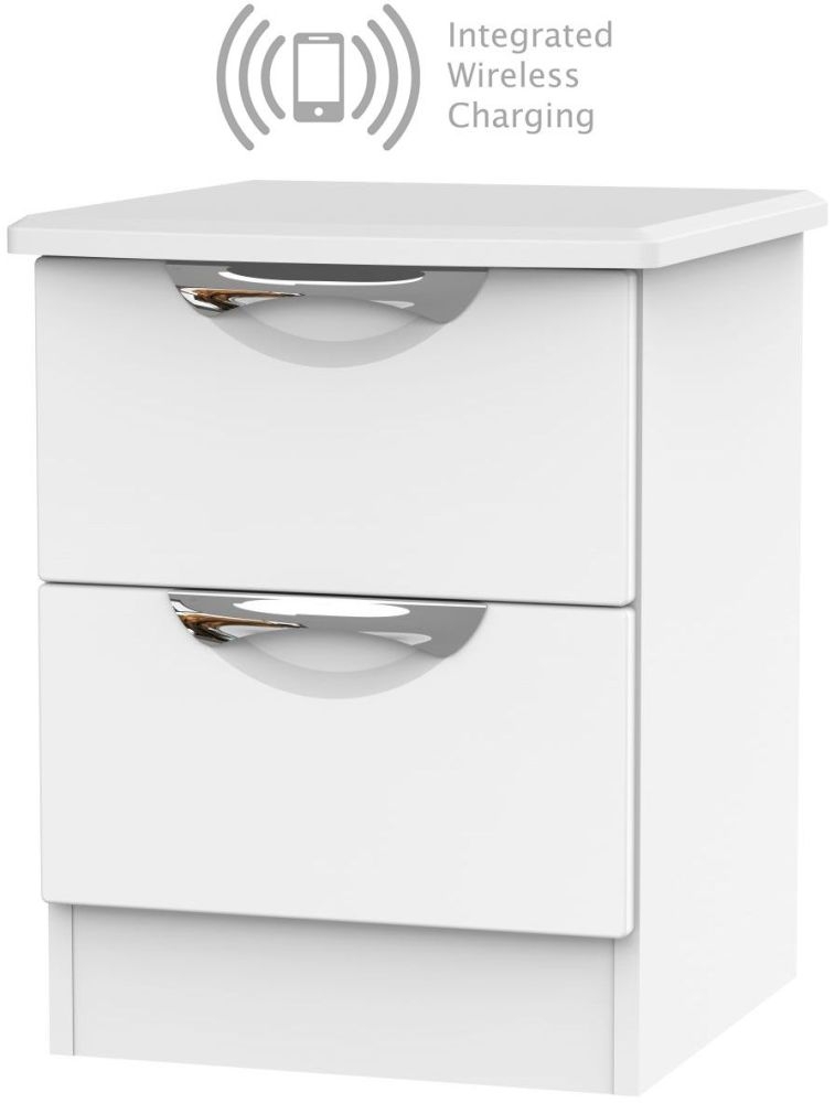 Camden White Matt 2 Drawer Bedside Cabinet With Integrated Wireless Charging