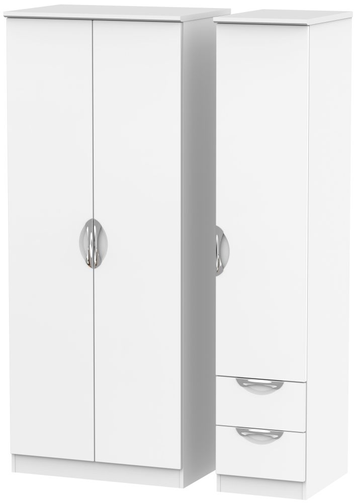 Camden White Matt 3 Door 2 Right Drawer Plain Wardrobe