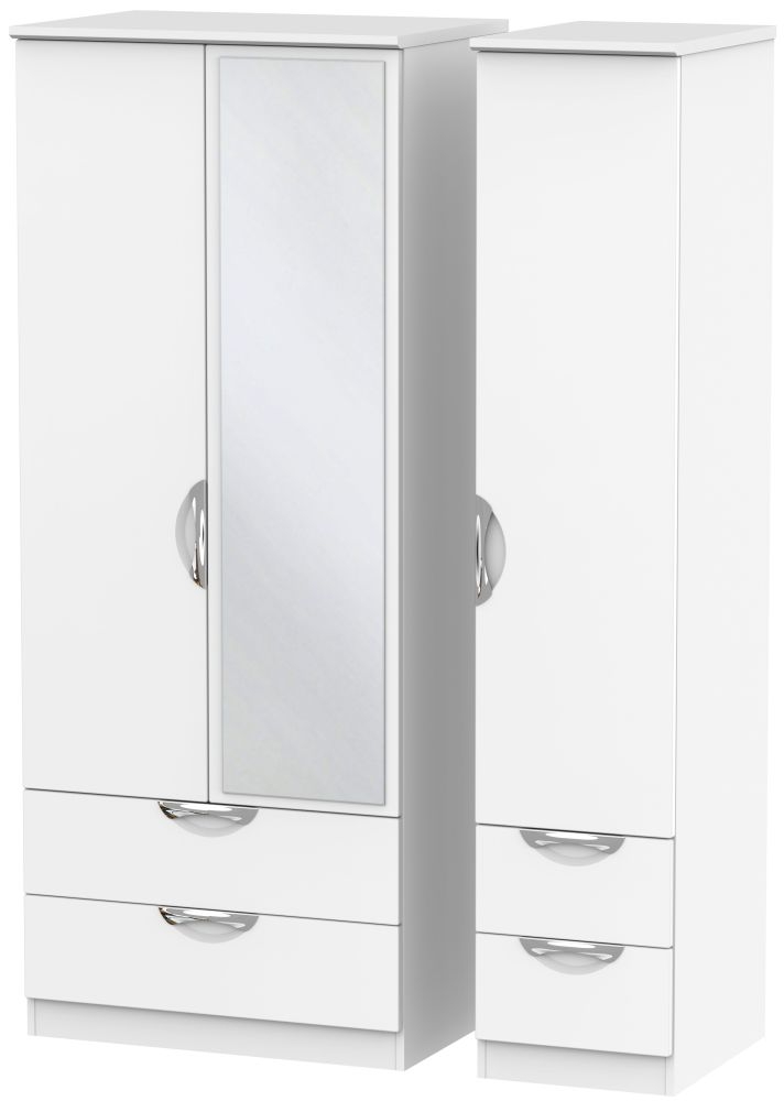 Camden White Matt 3 Door 4 Drawer Mirror Wardrobe