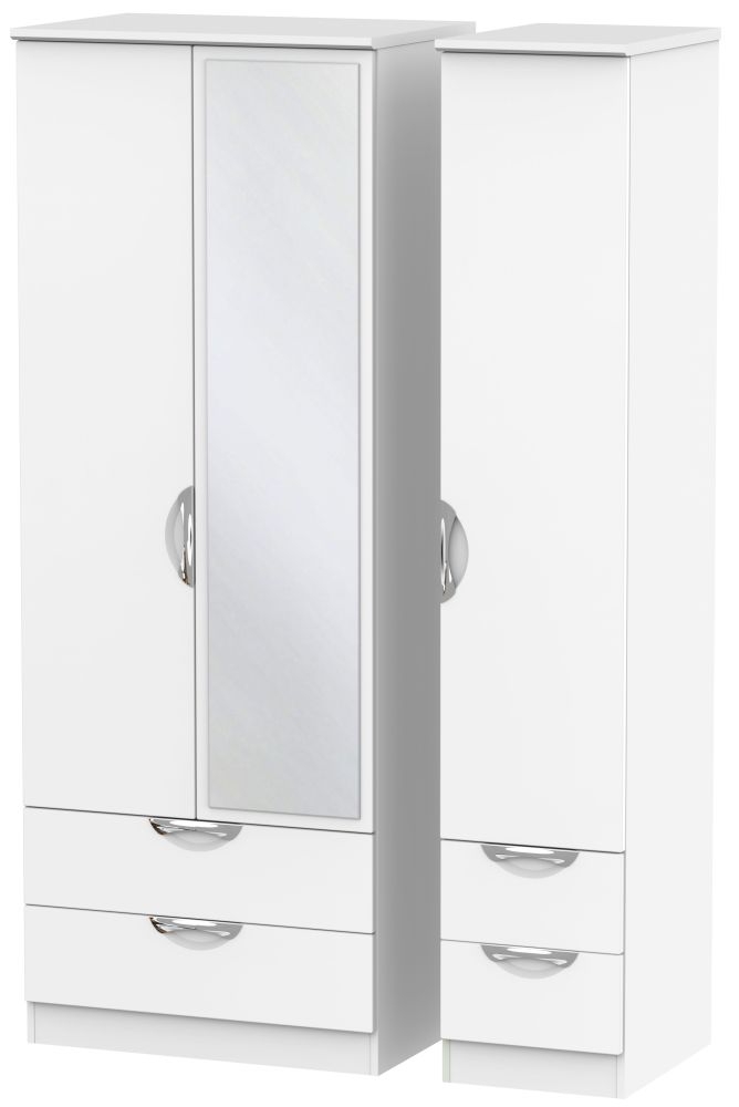 Camden White Matt 3 Door 4 Drawer Tall Mirror Wardrobe