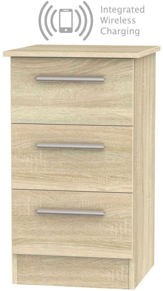 Contrast Bardolino 3 Drawer Bedside Cabinet With Integrated Wireless Charging