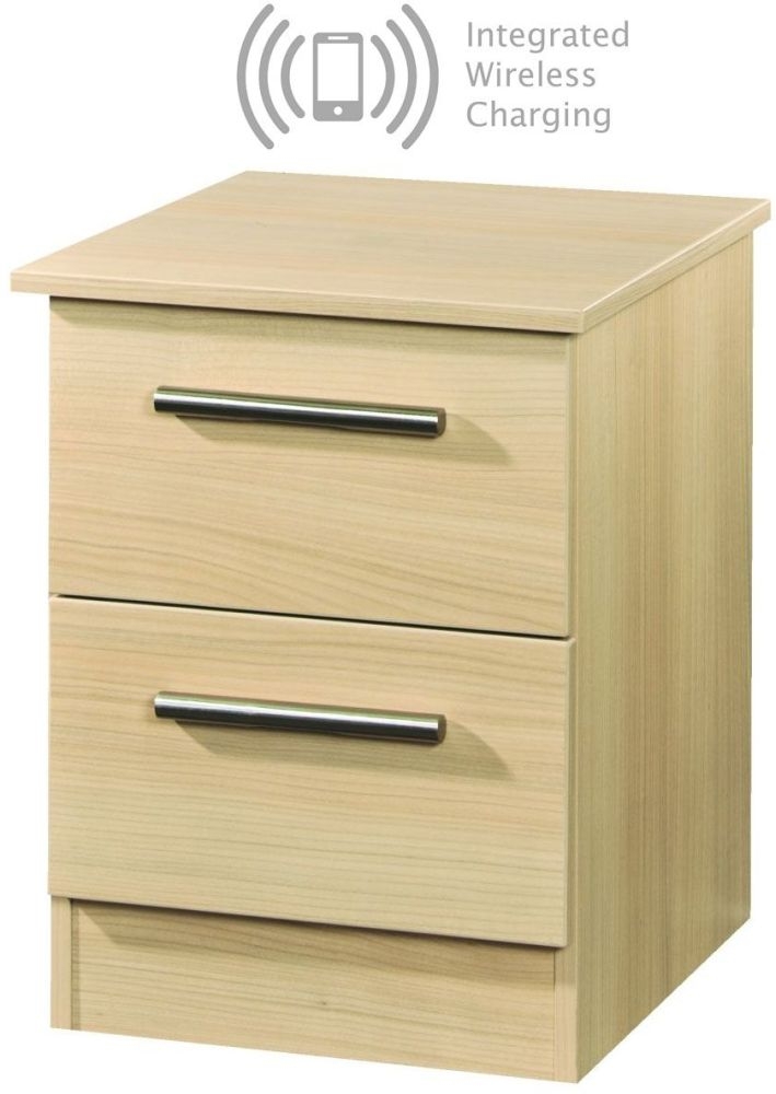 Contrast Elm 2 Drawer Bedside Cabinet With Integrated Wireless Charging