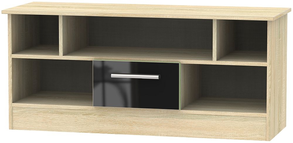 Contrast 1 Drawer Open Tv Unit High Gloss Black And Bardolino