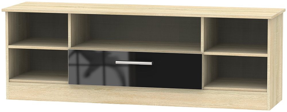 Contrast 1 Drawer Wide Open Tv Unit High Gloss Black And Bardolino