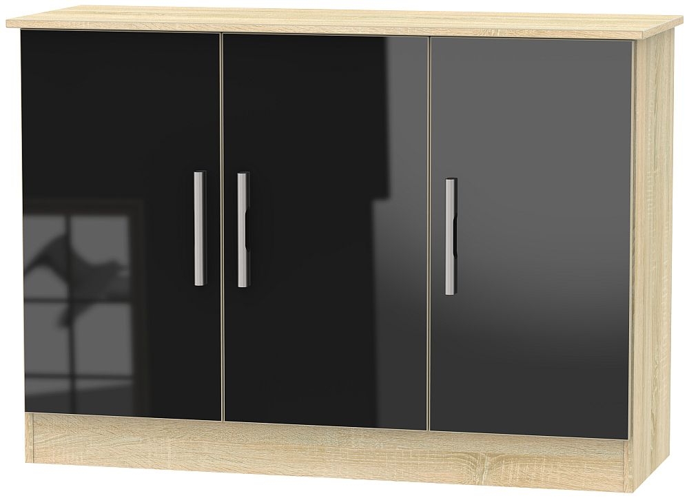 Contrast 3 Door Narrow Sideboard High Gloss Black And Bardolino