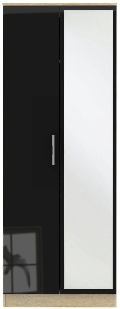 Contrast 2 Door Mirror Wardrobe High Gloss Black And Bardolino