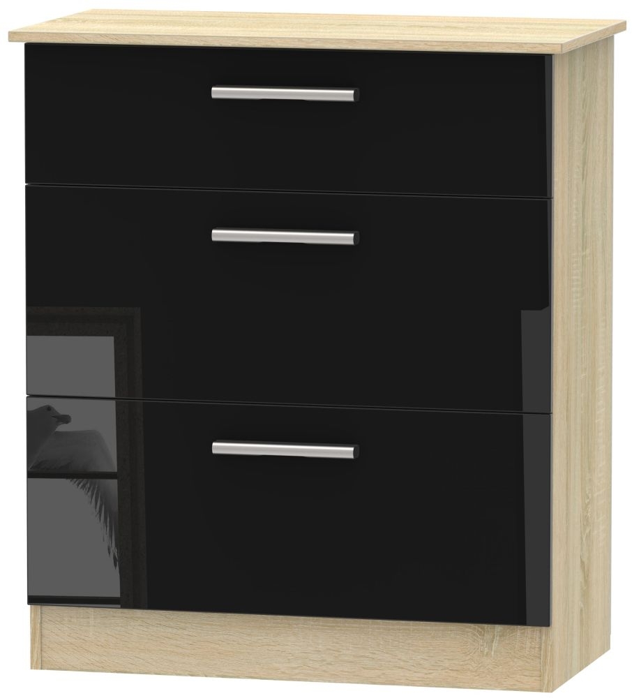 Contrast 3 Drawer Deep Chest High Gloss Black And Bardolino