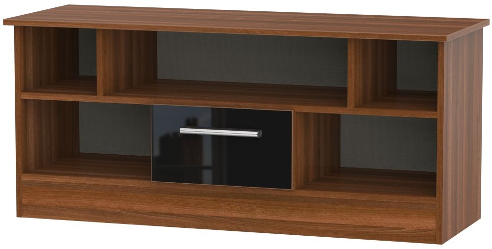 Contrast Open Tv Unit High Gloss Black And Noche Walnut