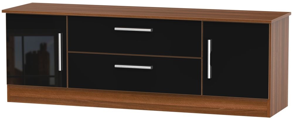 Contrast Wide Tv Unit High Gloss Black And Noche Walnut