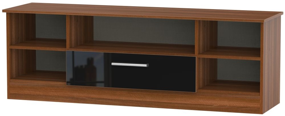 Contrast Wide Open Tv Unit High Gloss Black And Noche Walnut