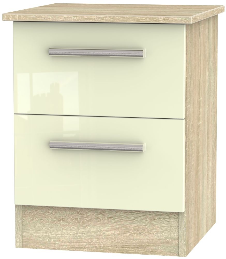 Contrast 2 Drawer Bedside Cabinet High Gloss Cream And Bardolino