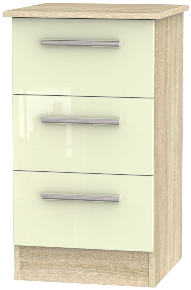 Contrast 3 Drawer Bedside Cabinet High Gloss Cream And Bardolino