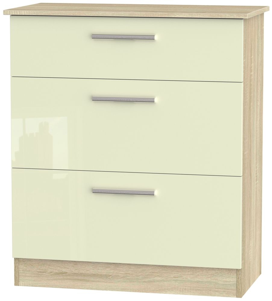 Contrast 3 Drawer Deep Chest High Gloss Cream And Bardolino