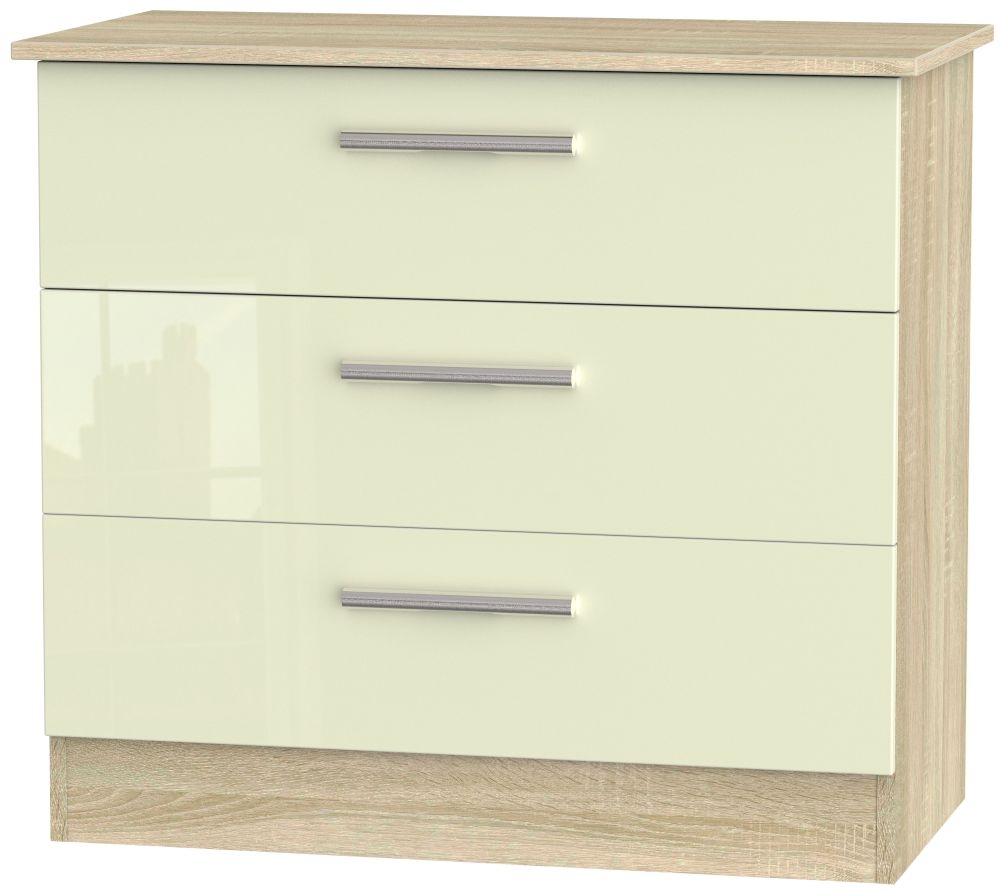 Contrast 3 Drawer Chest High Gloss Cream And Bardolino