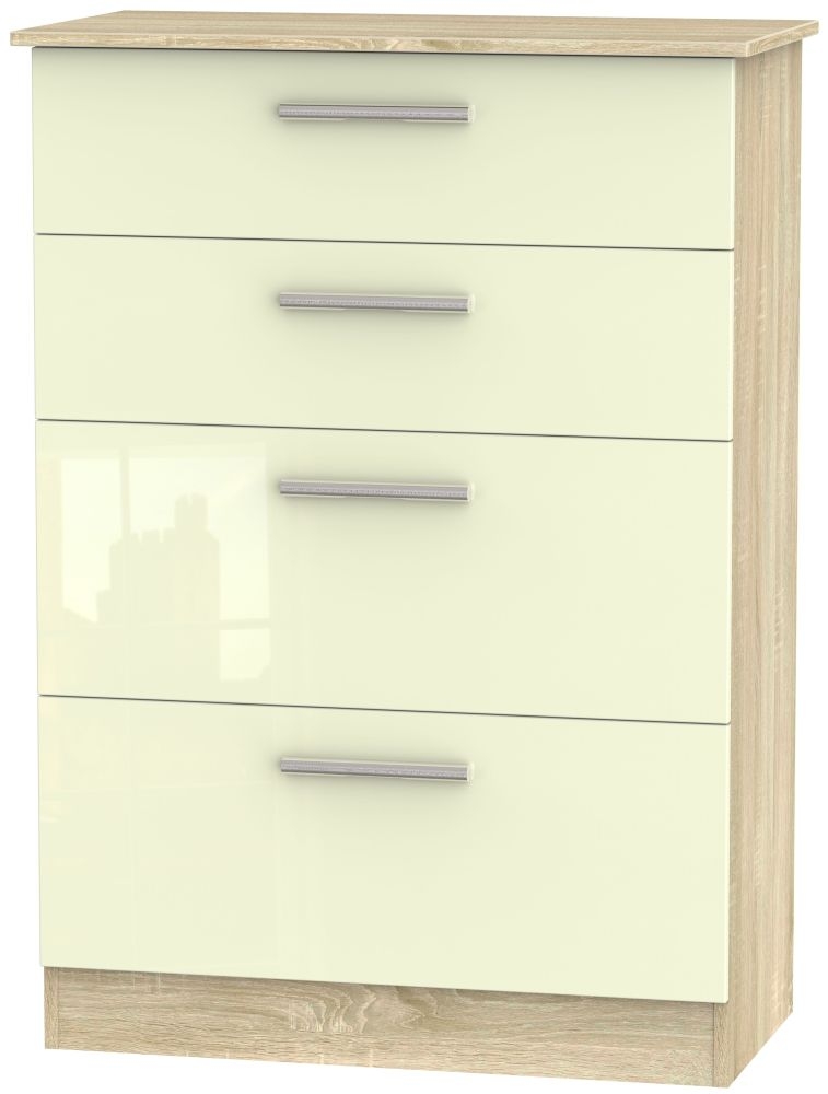 Contrast 4 Drawer Deep Chest High Gloss Cream And Bardolino