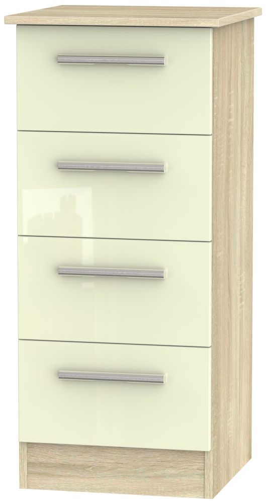 Contrast 4 Drawer Tall Chest High Gloss Cream And Bardolino