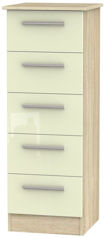 Contrast 5 Drawer Tall Chest High Gloss Cream And Bardolino